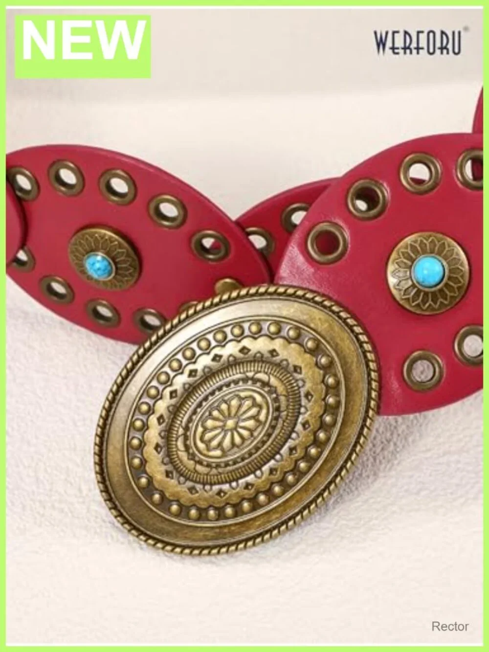 Women's Faux Leather Western Belt with Turquoise Concho Discs Boho Cowgirl